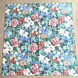 Vintage 1980s tablecloth floral motif green blue pink peach cottage farmhouse